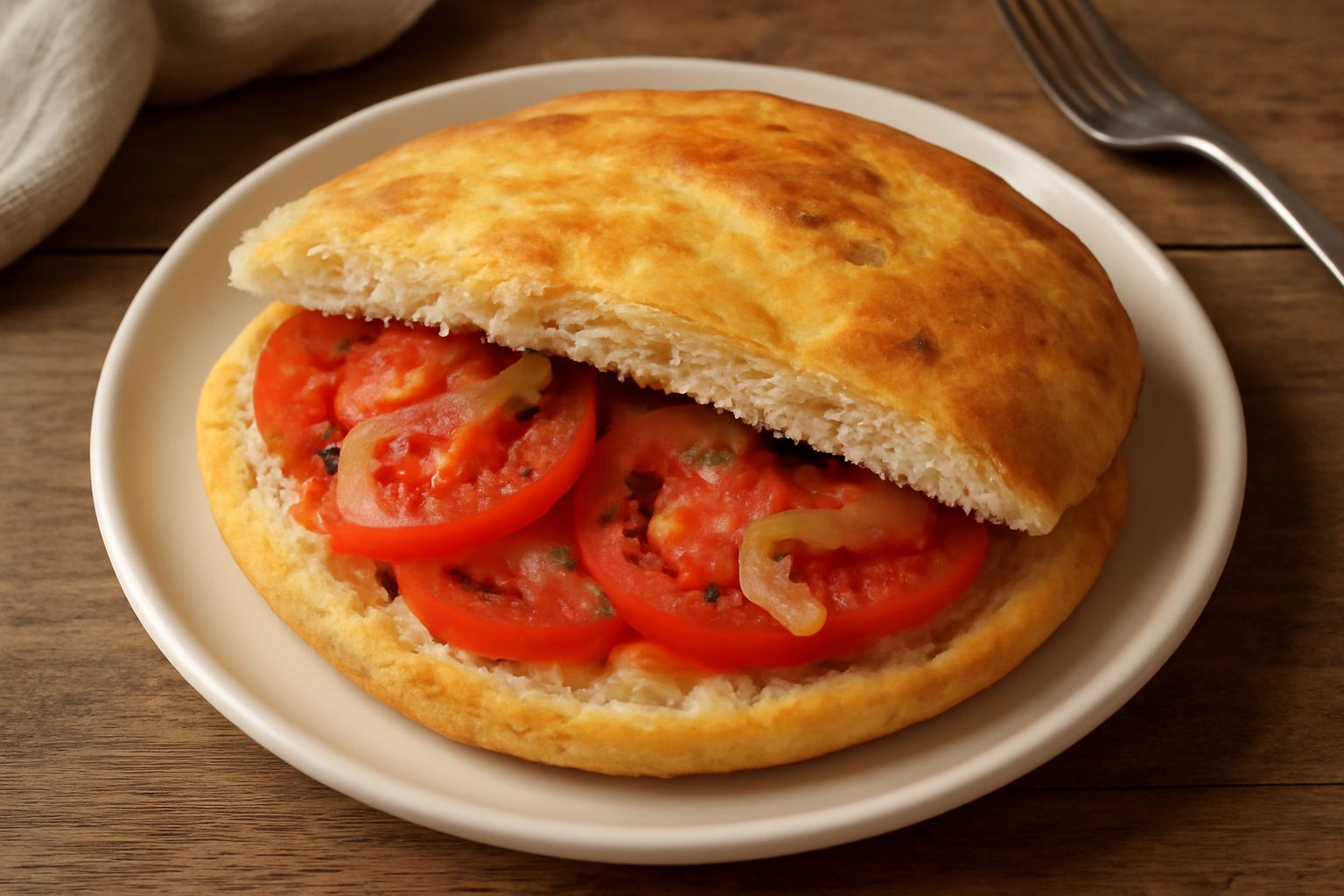Puccia ripiena di pomodoro e cipolla