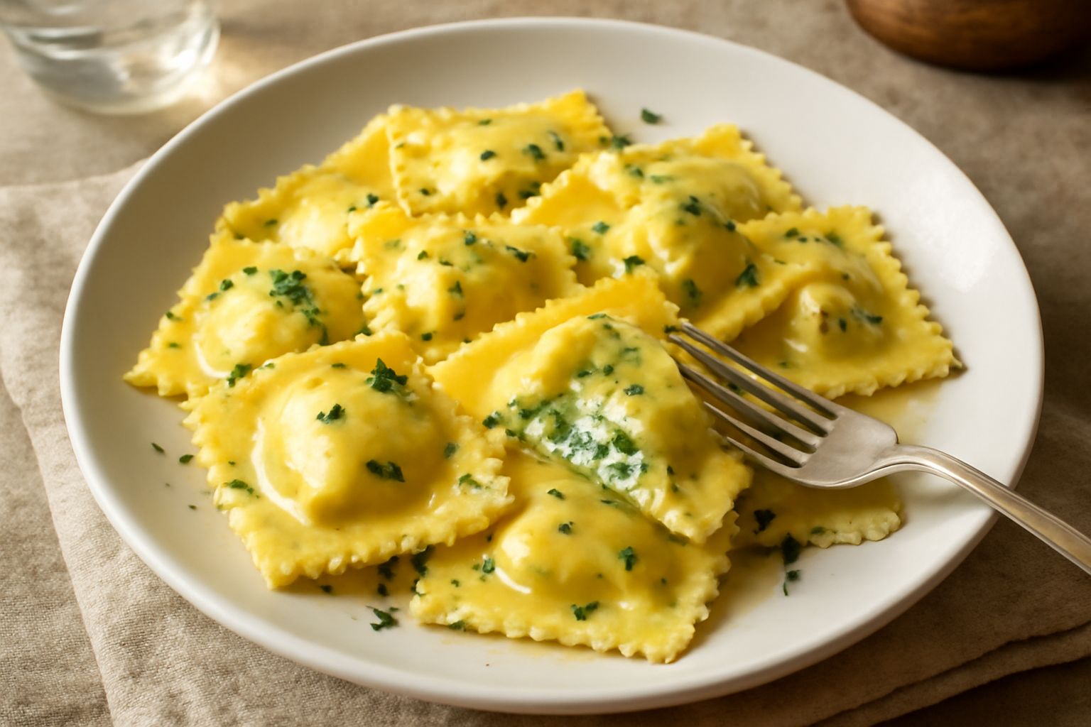 Ravioli col formaggio e le erbe