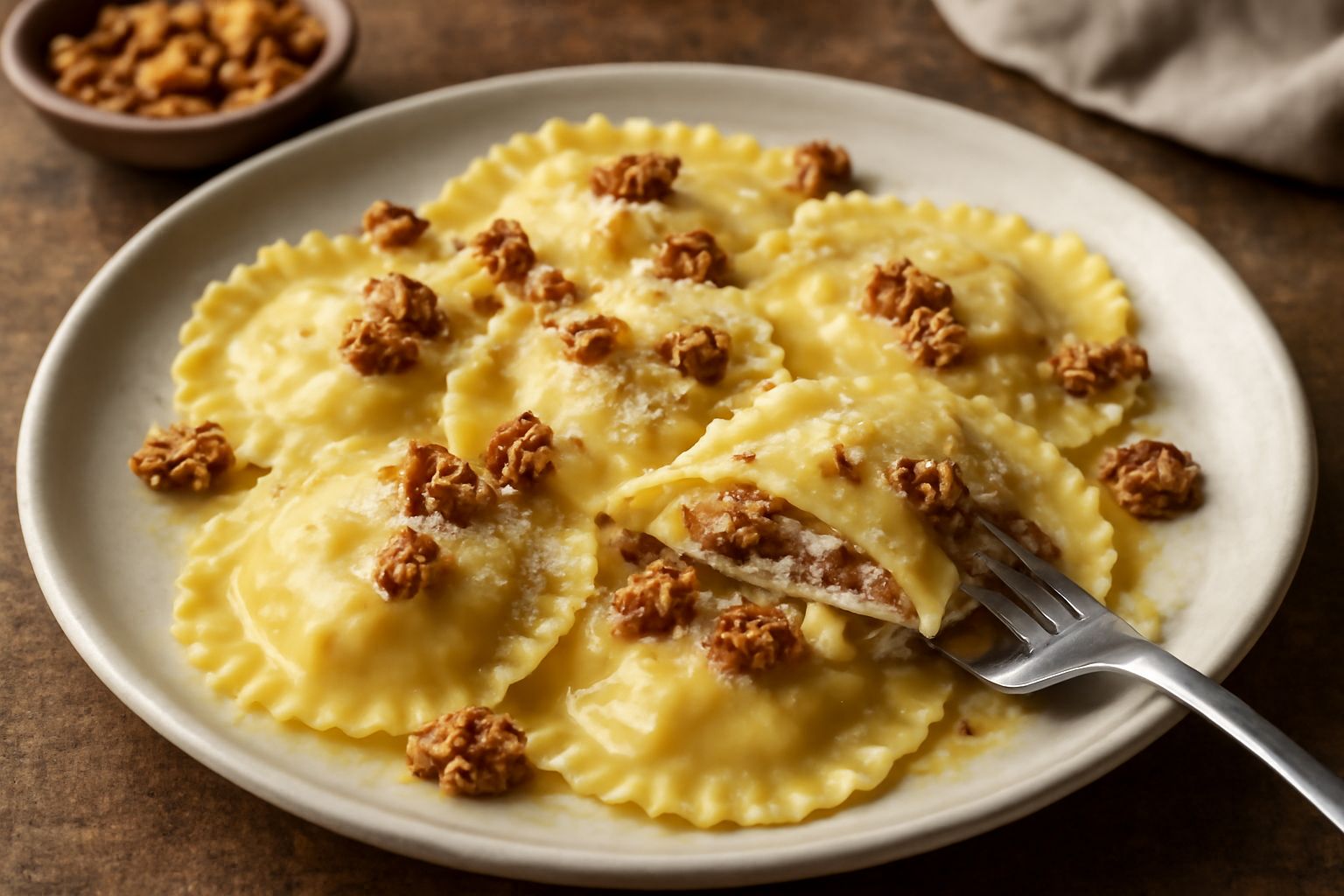 Ravioli di formaggio e noci