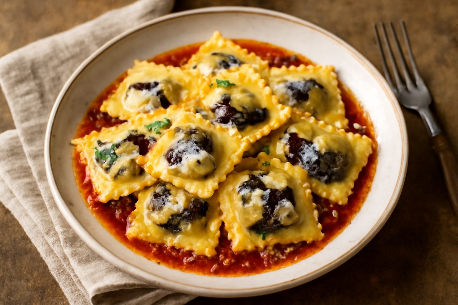 Ravioli di ricotta e melanzane