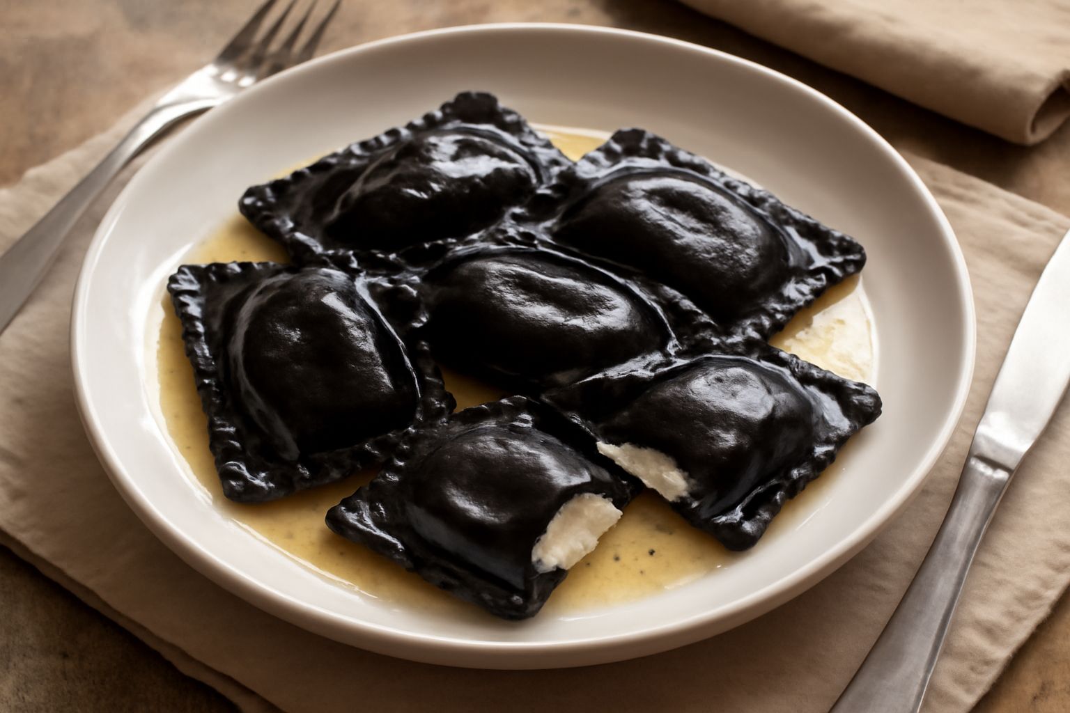 Ravioli neri al nero di seppia