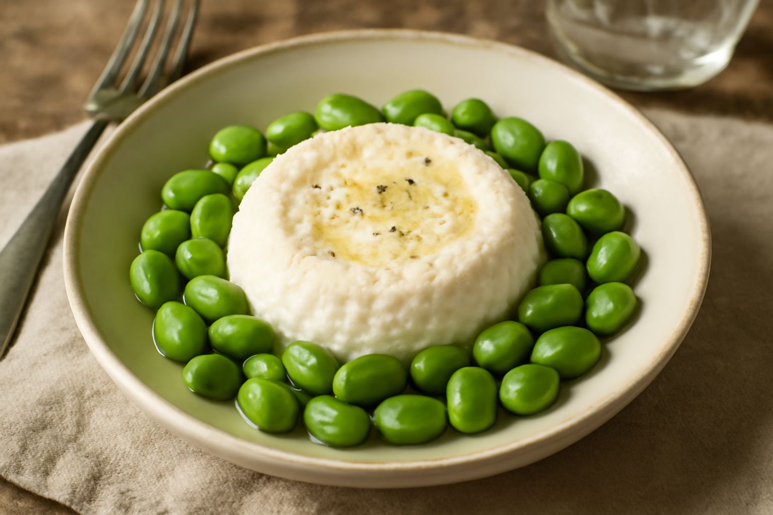 Ricotta fresca con fave