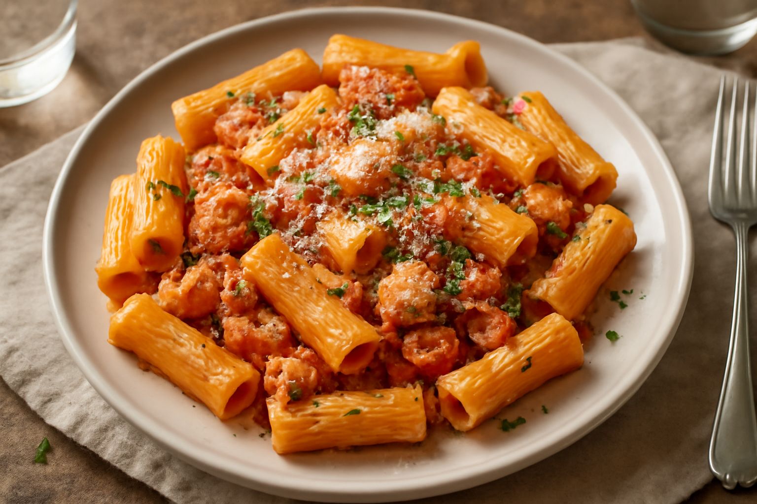 Rigatoni al sugo di pesce spada