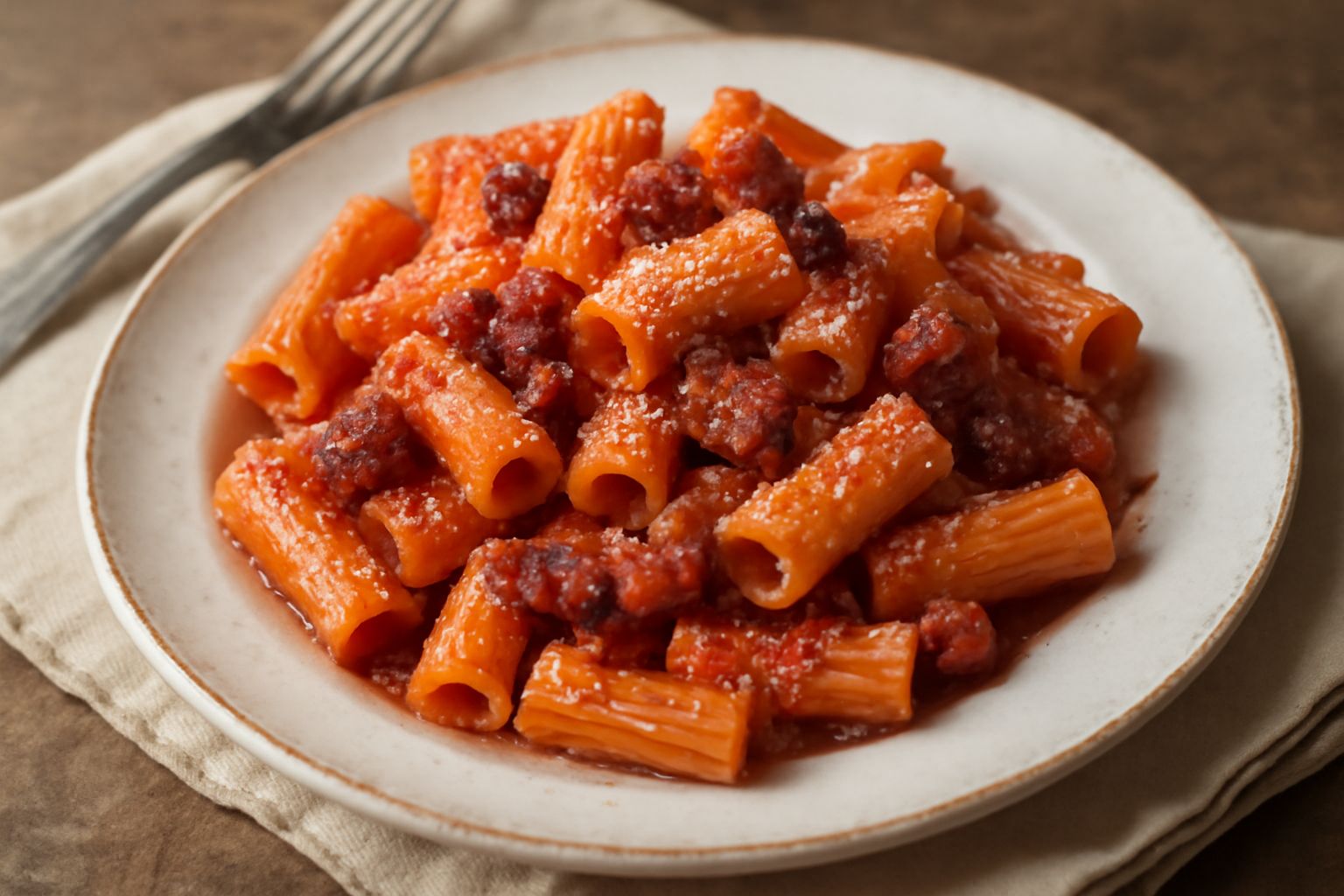 Rigatoni con la guanciale affumicato