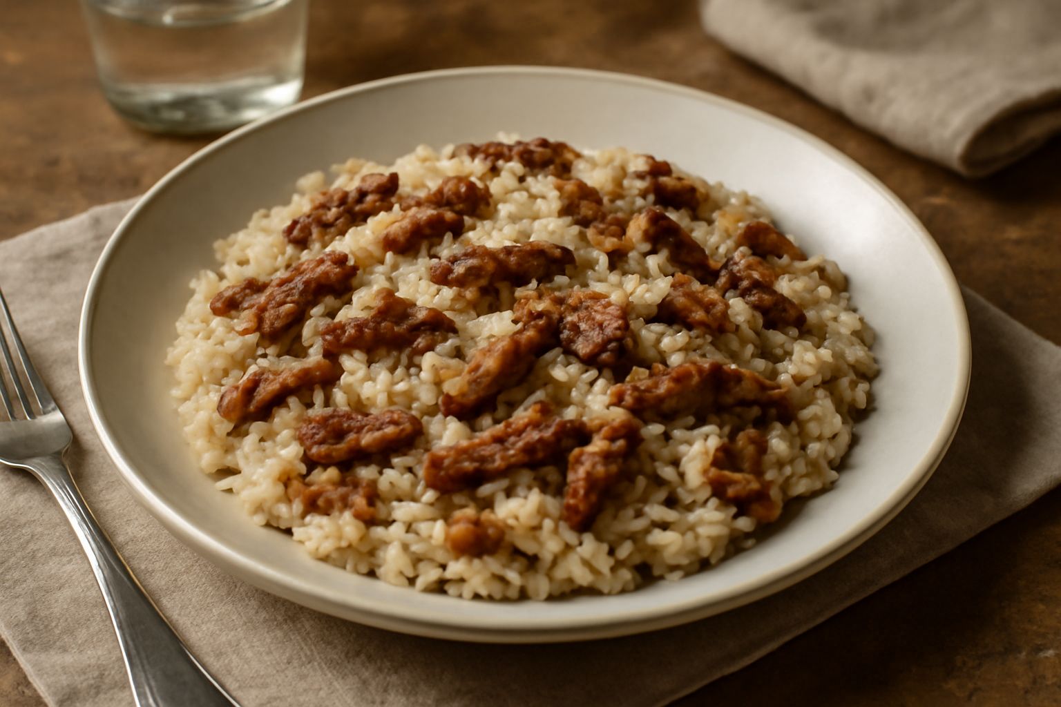 Risotto con avanzi di carne
