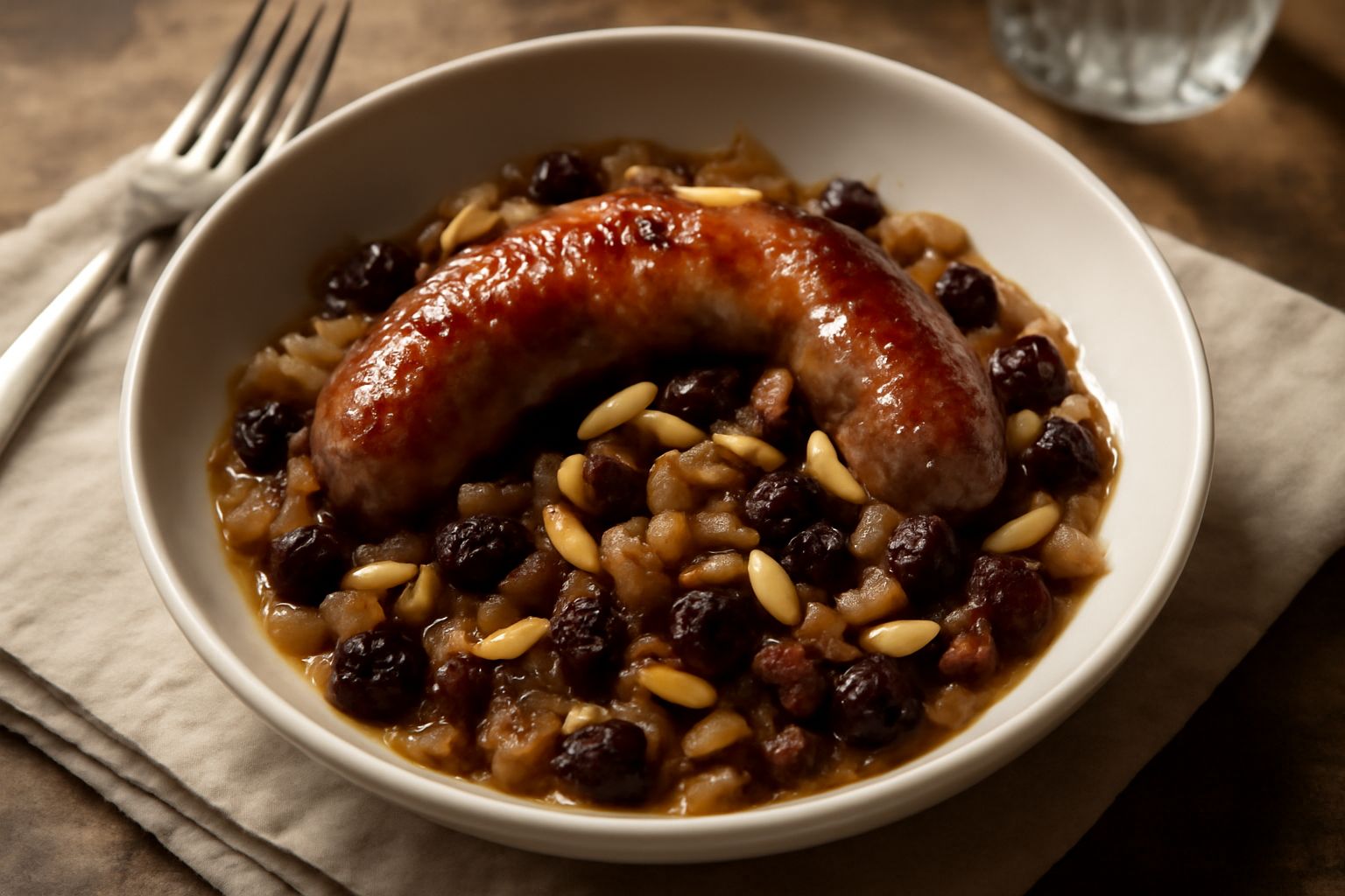 Salsiccia con uva passa e pinoli