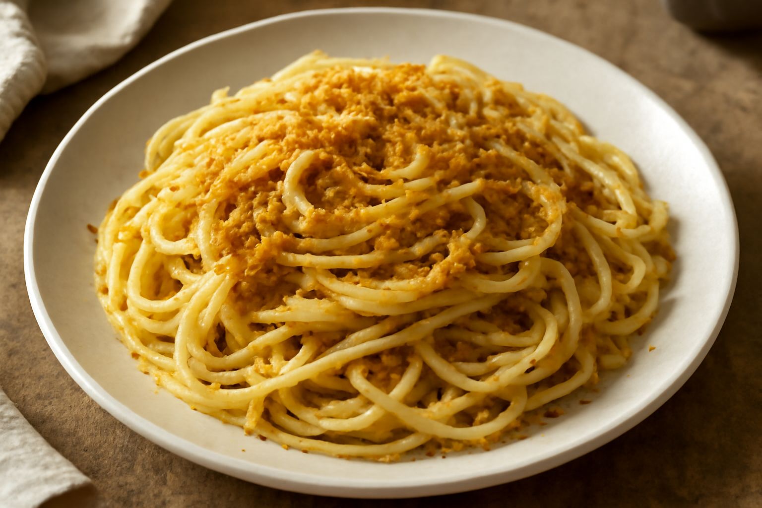 Spaghetti alle acciughe e pangrattato