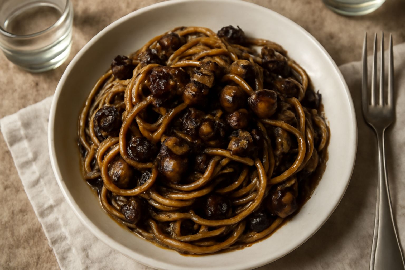 Spaghetti con le melanzane e acciughe