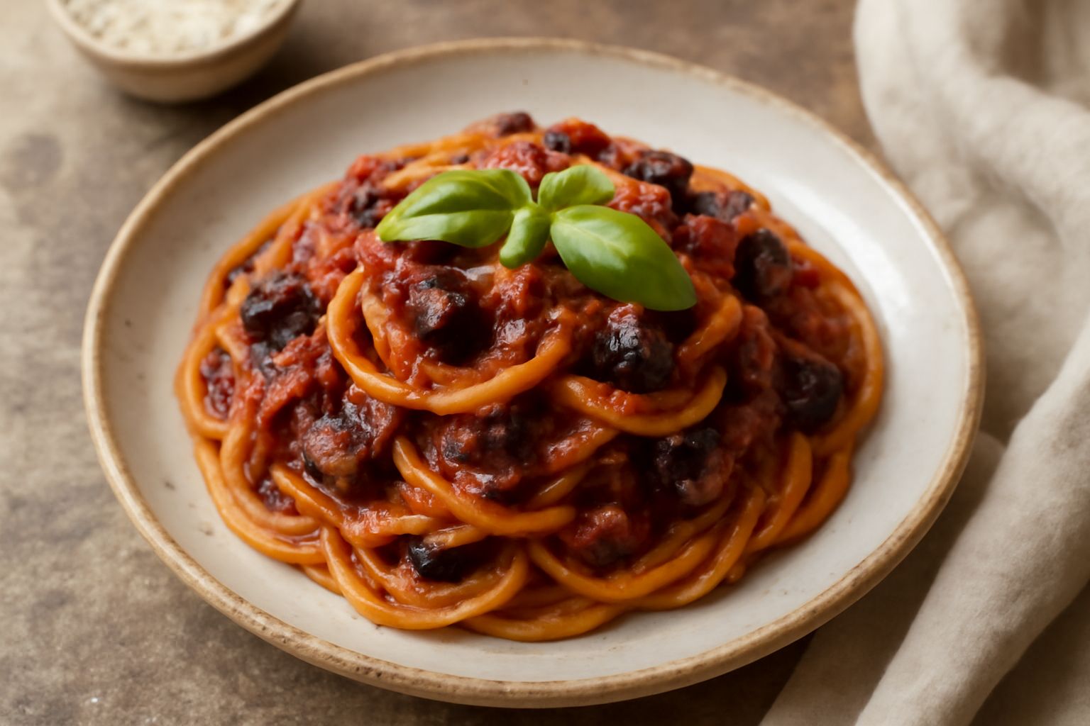 Spaghetti con sugo di melanzane