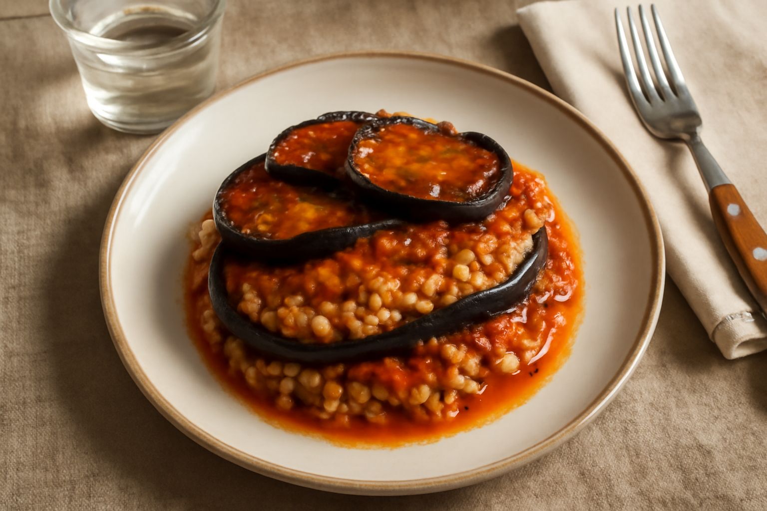 Tiella d'orzo e melanzane