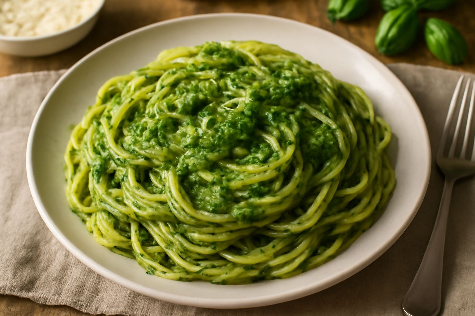 Trenette al pesto: pasta leggerezza con il vigore del basilico fresco