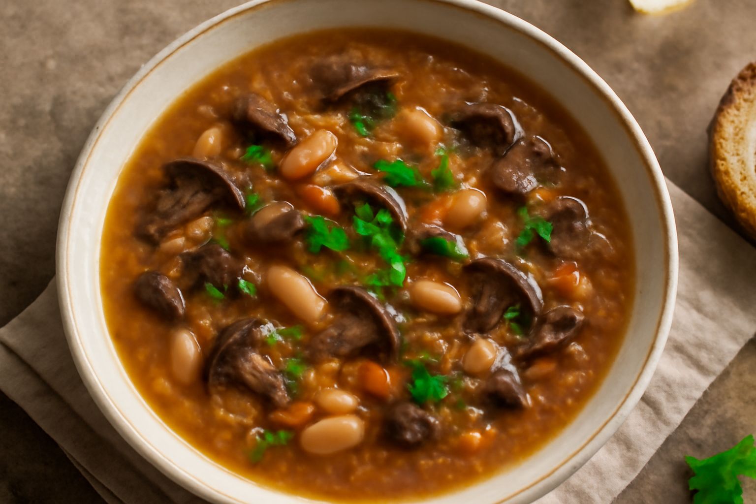 Zuppa di funghi e legumi