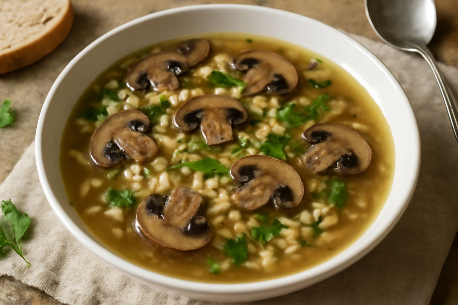 Zuppa di orzo e funghi