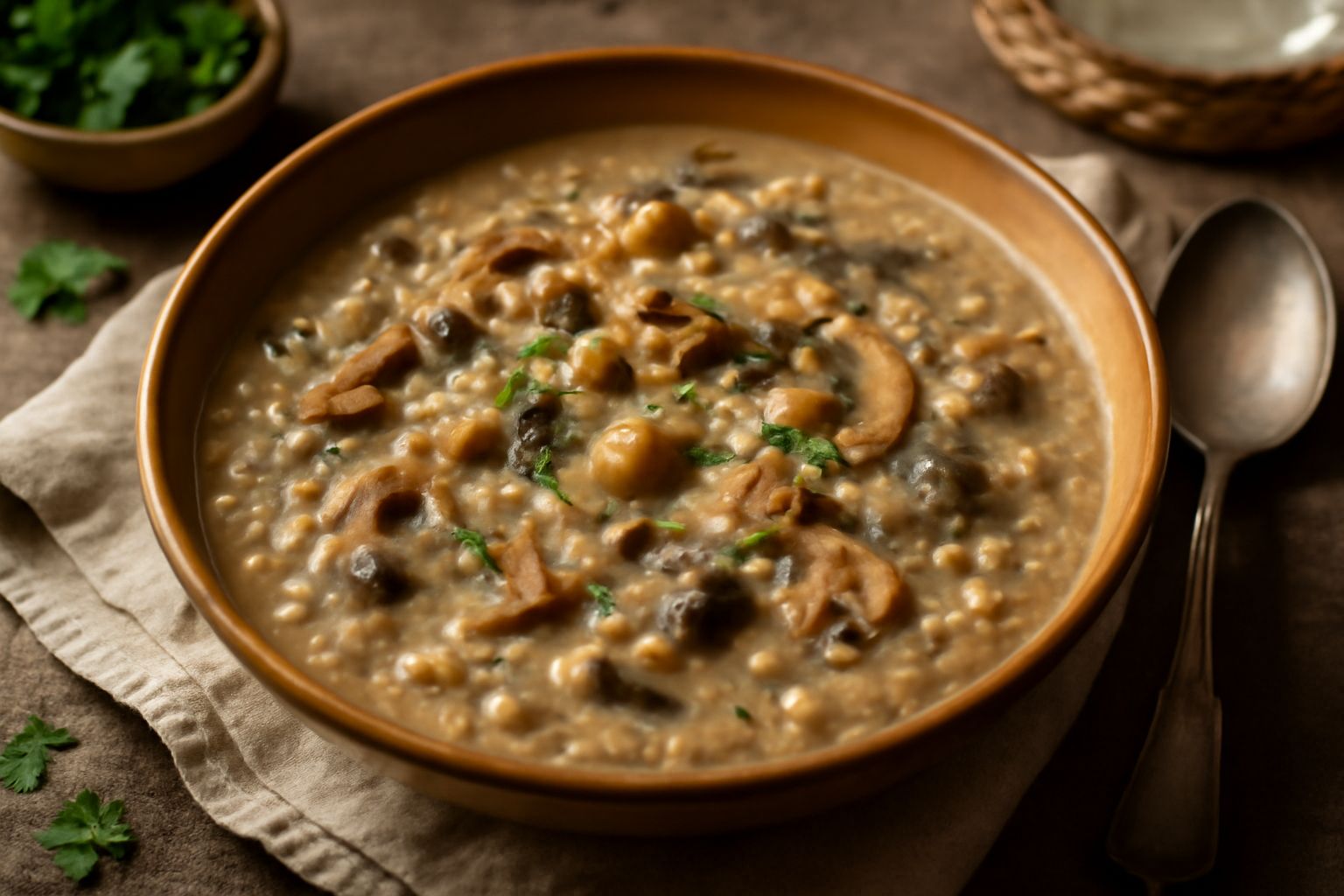 Zuppa d'orzo perlato e funghi
